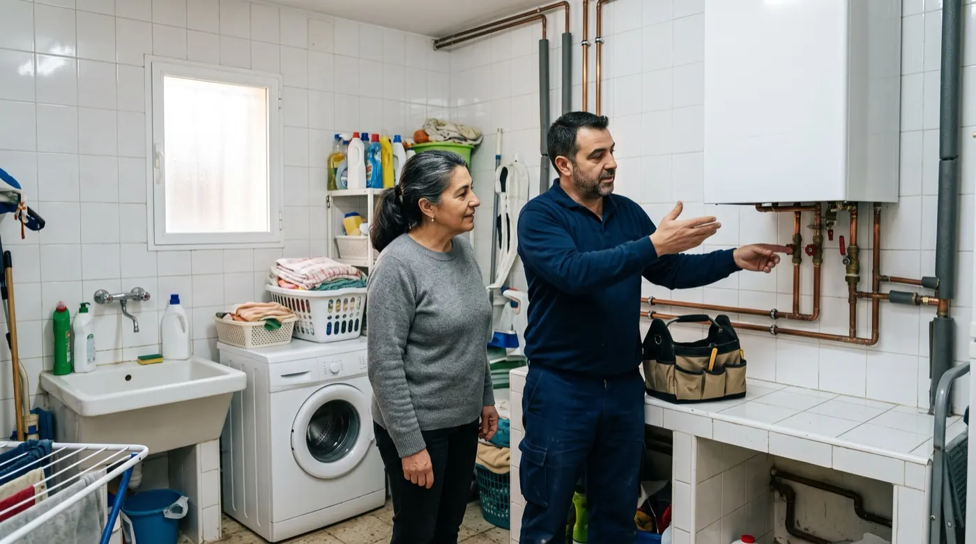 Técnico revisa una bomba de calor en una vivienda
