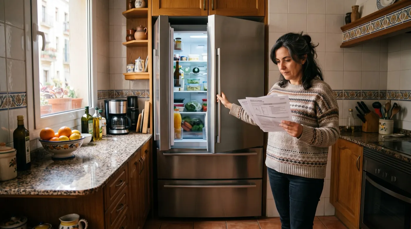 Familia revisa un frigorífico eficiente