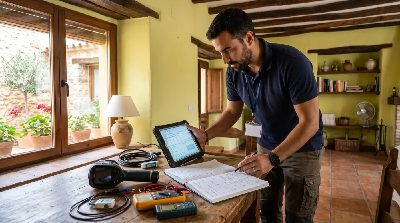 Técnico verifica una actuación de eficiencia energética