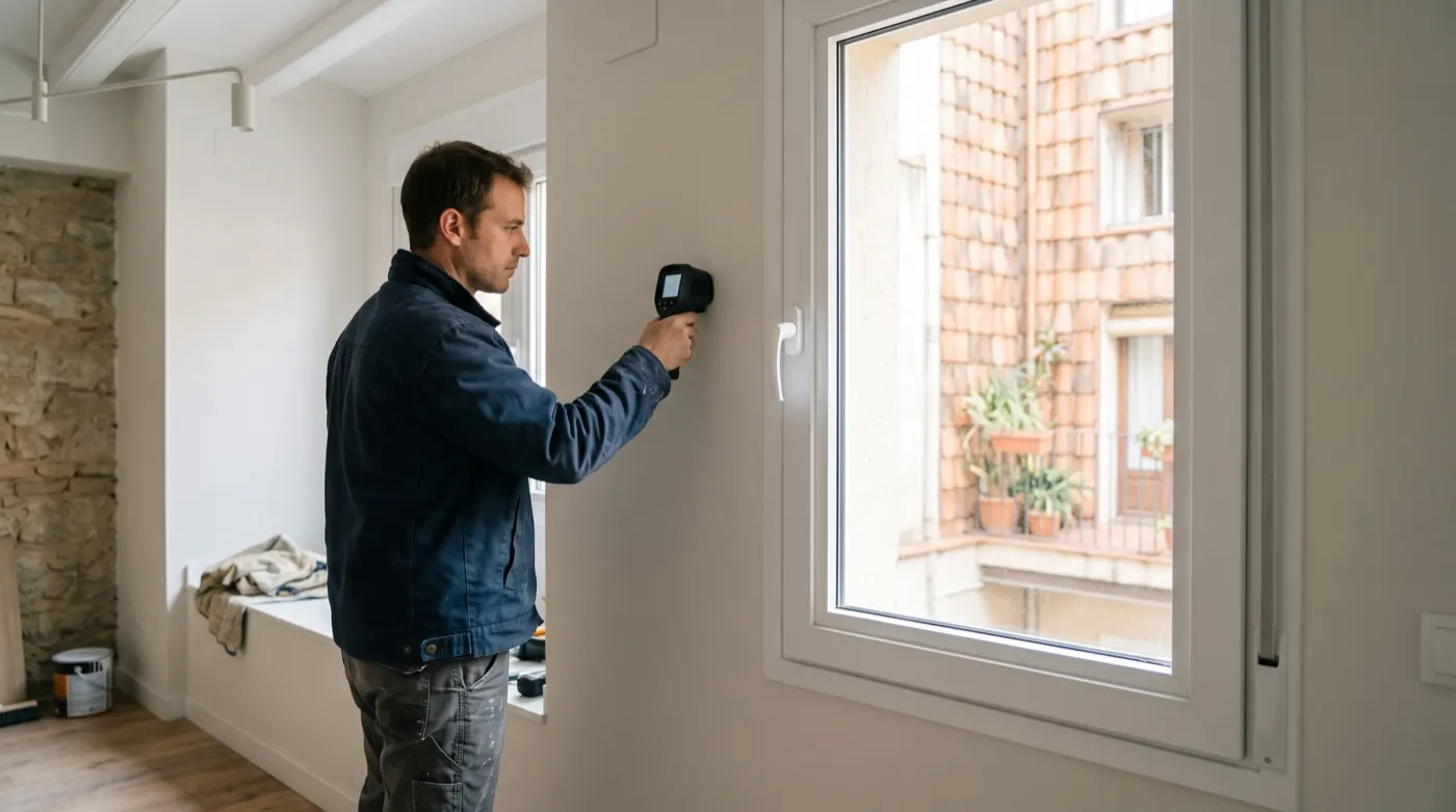 Técnico toma mediciones en una vivienda reformada